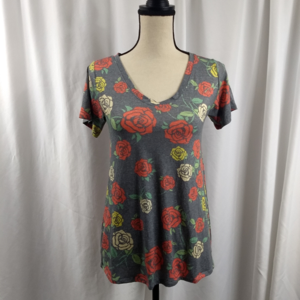 LuLa Roe Christy Rose Floral Short Sleeve Top